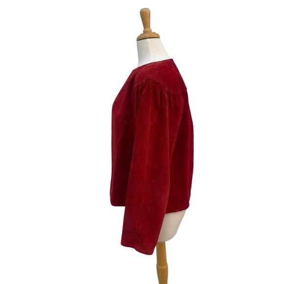 VTG 80s Red Suede Leather Jacket Med Long Sleeve Hook Closure Retro Western Bold - Picture 2 of 14